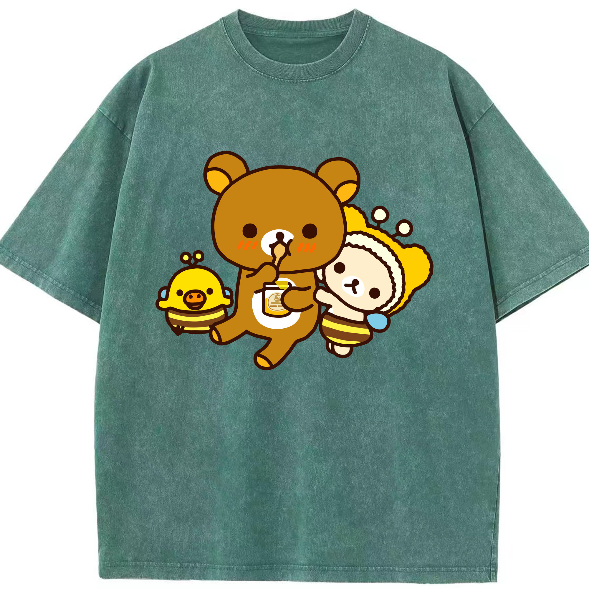 （画像用） リラックマ リラックマ キイロイトリ Rilakkuma Korilakkuma Kiiroitori 綿100% ヴィンテージ風 半袖Tシャツ（フロントプリント）